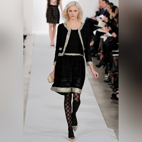 *$4,300 OSCAR DE LA RENTA GORGEOUS BLACK SILVER SILK RUNWAY DRESS US 10 L - Picture 4 of 12